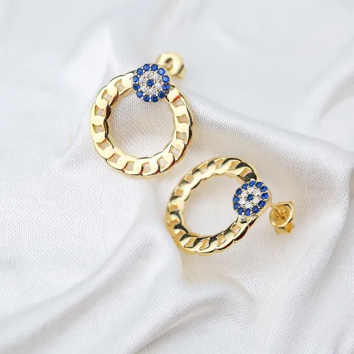 Sapphire Evil Eye Hollow Stud Earrings