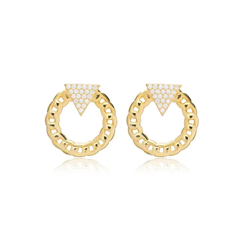 Triangle Link Chain Design Stud Earrings