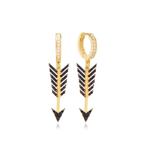 Black CZ Arrow Dangle 925 Sterling Silver Earrings