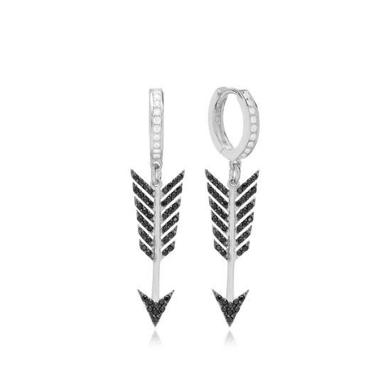 Black CZ Arrow Dangle 925 Sterling Silver Earrings Black CZ Arrow Dangle 925 Sterling Silver Earrings