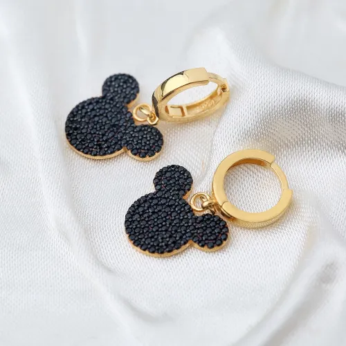 Black CZ Mouse Dangle 925 Sterling Silver Earrings