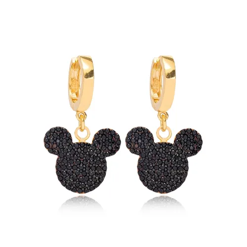 Black CZ Mouse Dangle 925 Sterling Silver Earrings