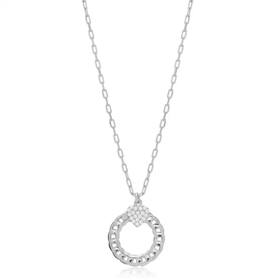 CZ Heart Link Chain Hollow 925 Sterling Silver Pendant CZ Heart Link Chain Hollow 925 Sterling Silver Pendant