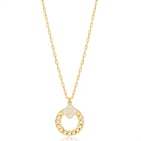 CZ Clover Link Chain Hollow 925 Sterling Silver Pendant