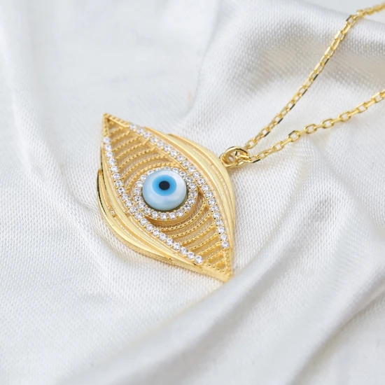 Mystic Evil Eye Link Chain Hollow 925 Silver Pendant | 925 Sterling Silver Wholesale | Sade Silver Mystic Evil Eye Link Chain Hollow 925 Silver Pendant - Sade 925 Silver Jewelry