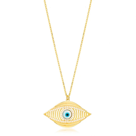 Mystic Evil Eye Link Chain Hollow 925 Silver Pendant | 925 Sterling Silver Wholesale | Sade Silver Mystic Evil Eye Link Chain Hollow 925 Silver Pendant - Sade 925 Silver Jewelry