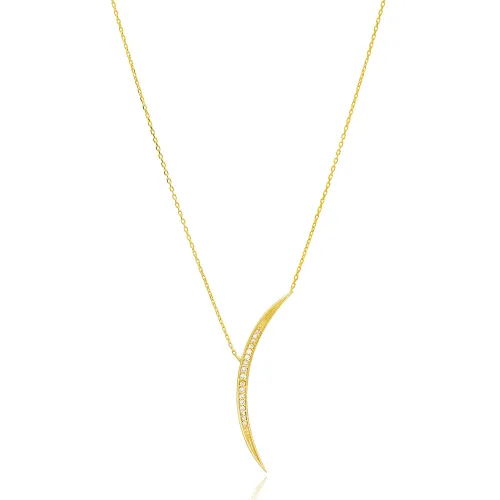 CZ Crescent Moon 925 Sterling Silver Pendant