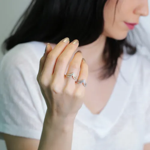 Dainty Design Two Bar Irregular Shape Turkish Adjustable Open Silver Ring