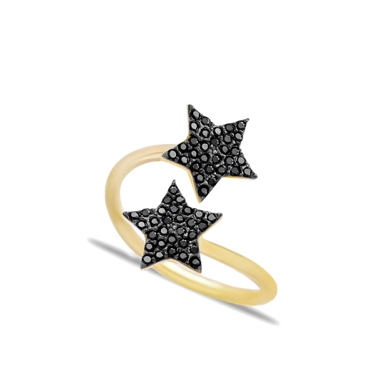 Double Side Black Star Wrap 925 Sterling Silver Ring - Sade 925 Silver Jewelry