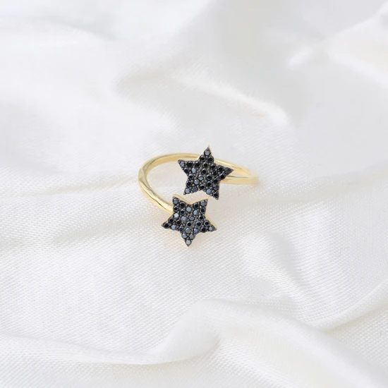 Double Side Black Star Wrap 925 Sterling Silver Ring - Sade 925 Silver Jewelry
