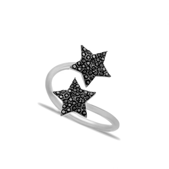 Double Side Black Star Wrap 925 Sterling Silver Ring - Sade 925 Silver Jewelry