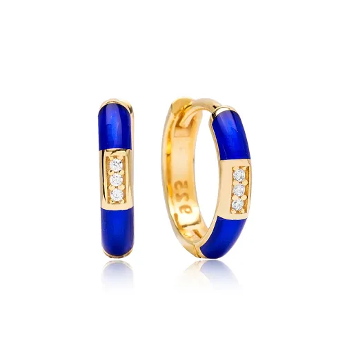 Navy Blue Enamel 925 Sterling Silver Earrings
