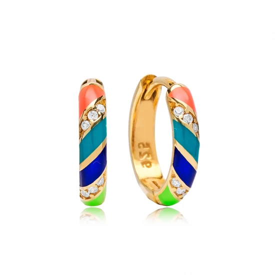 Mix Color Neon Enamel 925 Sterling Silver Earrings