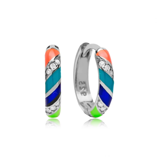 Mix Color Neon Enamel 925 Sterling Silver Earrings