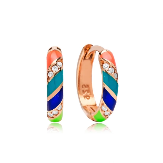 Mix Color Neon Enamel 925 Sterling Silver Earrings