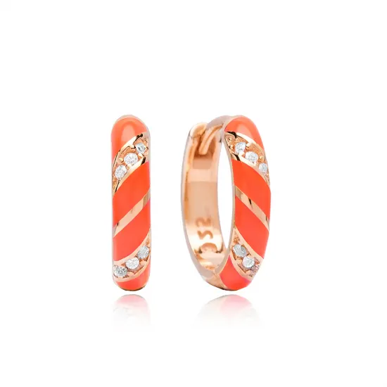Orange Neon Enamel Wholesale Turkish Handmade 925 Sterling Silver Earrings Orange Neon Enamel Wholesale Turkish Handmade 925 Sterling Silver Earrings