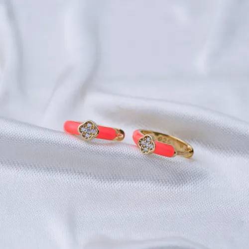 Clover Pink Enamel 925 Sterling Silver Earrings