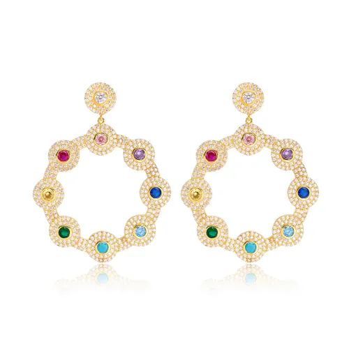 Colorful Flower Round Long 925 Sterling Silver Earrings