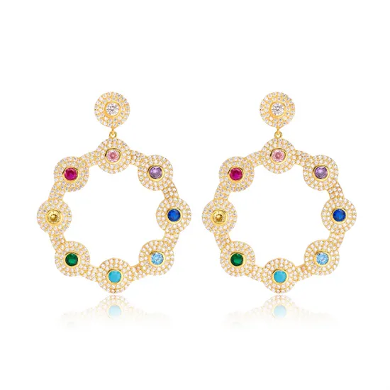 Colorful Flower Round Long 925 Sterling Silver Earrings Colorful Flower Round Long 925 Sterling Silver Earrings