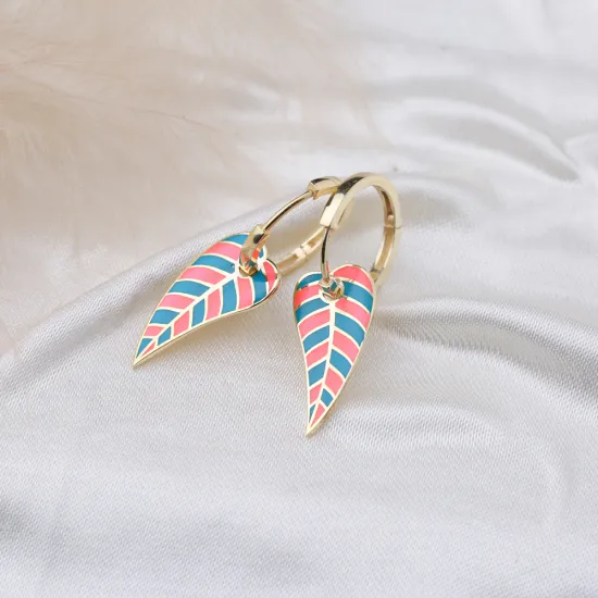 Leaf Enameled 925 Sterling Silver Earrings