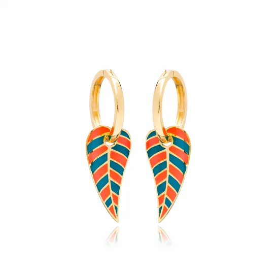 Leaf Enameled 925 Sterling Silver Earrings