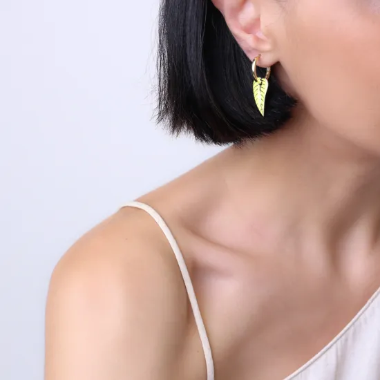 Neon Yellow Enamel Leaf 925 Sterling Silver Earrings Neon Yellow Enamel Leaf 925 Sterling Silver Earrings