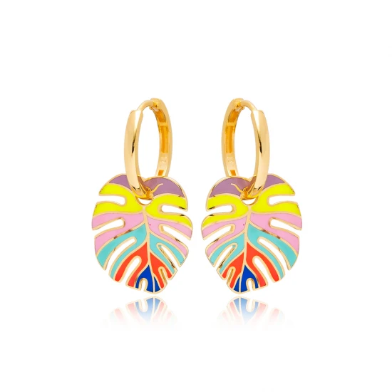 Palm Leaf Colorful Enamel 925 Sterling Silver Earrings Palm Leaf Colorful Enamel 925 Sterling Silver Earrings