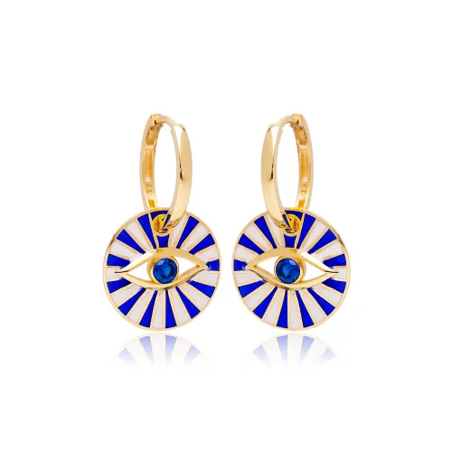 Sapphire Stone Enameled Turkish Eye Design Earrings Turkish Wholesale 925 Sterling Silver Jewelry