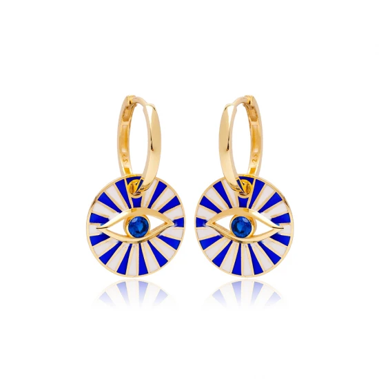Sapphire Enameled Eye 925 Sterling Silver Earrings Sapphire Enameled Eye 925 Sterling Silver Earrings