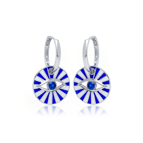 Sapphire Enameled Eye 925 Sterling Silver Earrings Sapphire Enameled Eye 925 Sterling Silver Earrings