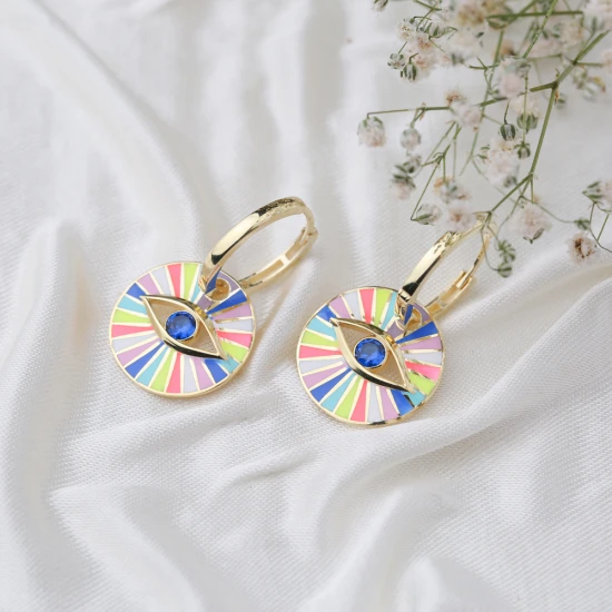 New Rainbow Enamel Evil Eye Sterling Silver Earrings New Rainbow Enamel Evil Eye Sterling Silver Earrings