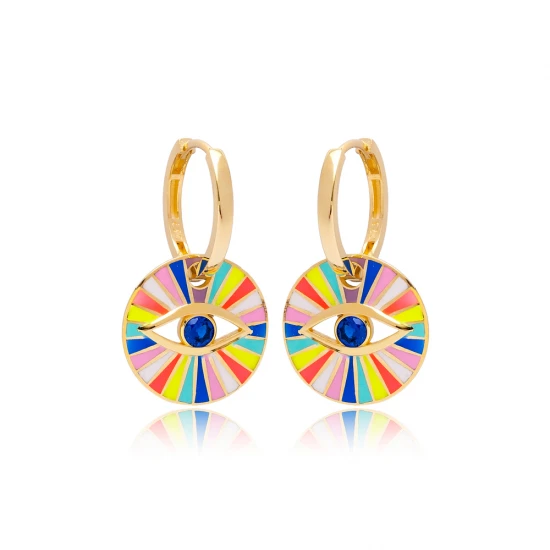 New Rainbow Enamel Evil Eye Sterling Silver Earrings New Rainbow Enamel Evil Eye Sterling Silver Earrings