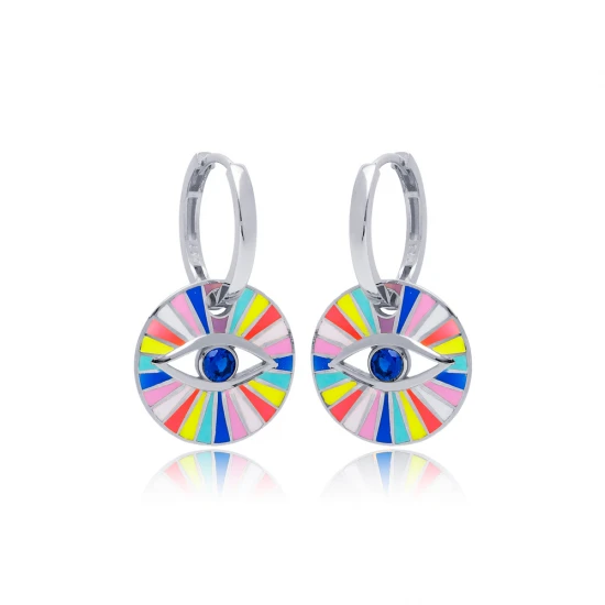 New Rainbow Enamel Evil Eye Sterling Silver Earrings New Rainbow Enamel Evil Eye Sterling Silver Earrings