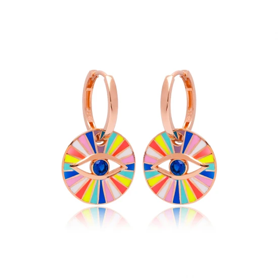 New Rainbow Enamel Evil Eye Sterling Silver Earrings New Rainbow Enamel Evil Eye Sterling Silver Earrings