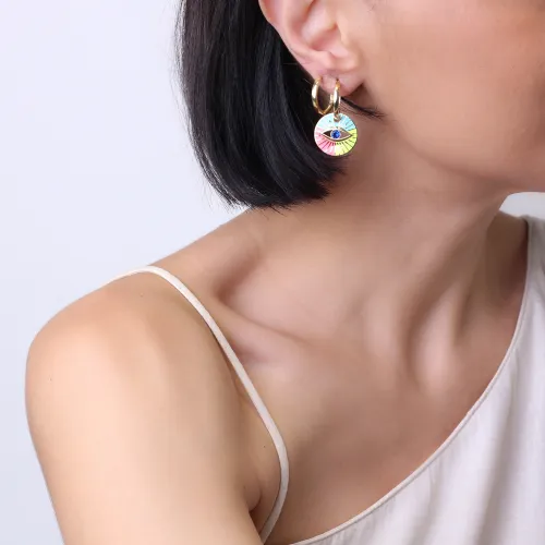 Colorful Enamel Evil Eye Design Earrings Turkish Wholesale 925 Sterling Silver Jewelry