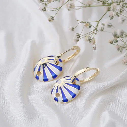 Blue White Enamel Oval Shape Earrings Turkish Wholesale 925 Sterling Silver Jewelry