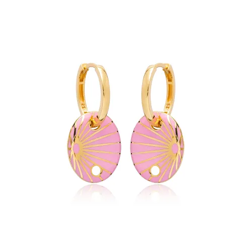 Pink Enamel Oval Shape Earrings Turkish Wholesale 925 Sterling Silver Jewelry