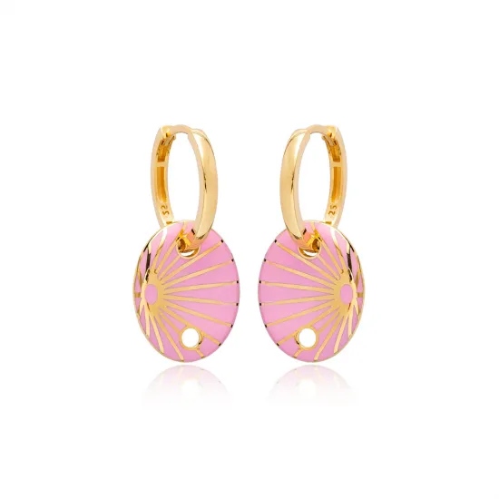 Pink Enamel Oval Shape Earrings Turkish Wholesale 925 Sterling Silver Jewelry