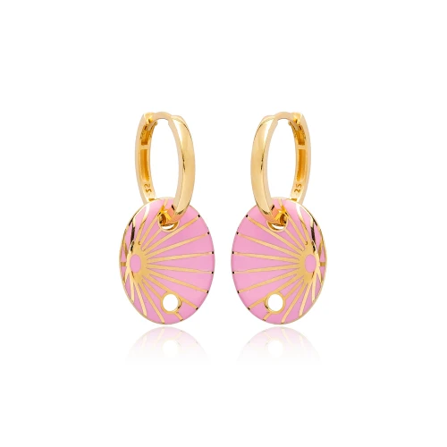 Pink Enamel Oval Shape 925 Sterling Silver Earrings