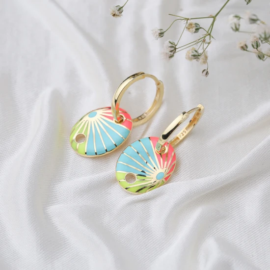 Rainbow Enamel Oval Shape 925 Sterling Silver Earrings Rainbow Enamel Oval Shape 925 Sterling Silver Earrings