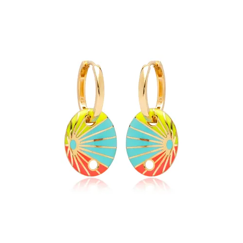 Rainbow Enamel Oval Shape Earrings Turkish Wholesale 925 Sterling Silver Jewelry