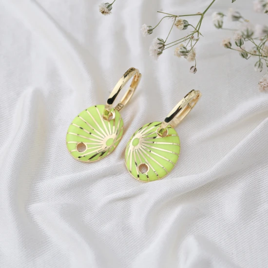 Neon Yellow Enamel Oval Shape Sterling Silver Earrings Neon Yellow Enamel Oval Shape Sterling Silver Earrings