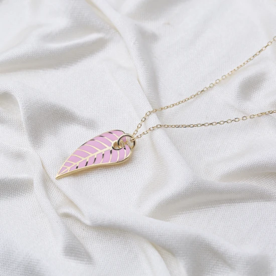 Pink Enamel Color Leaf Summer Sterling Silver Necklace Pink Enamel Color Leaf Summer Sterling Silver Necklace