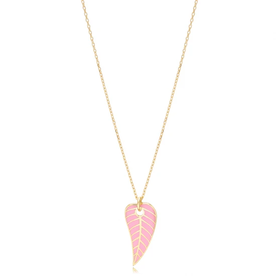 Pink Enamel Color Leaf Summer Sterling Silver Necklace Pink Enamel Color Leaf Summer Sterling Silver Necklace