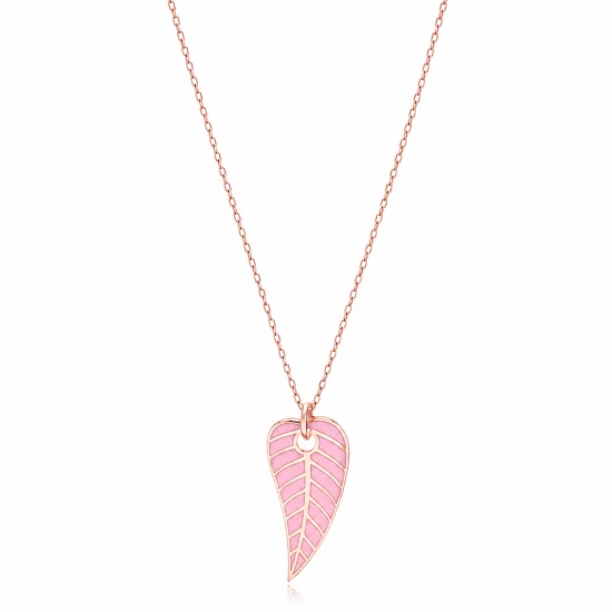 Pink Enamel Color Leaf Summer Sterling Silver Necklace Pink Enamel Color Leaf Summer Sterling Silver Necklace