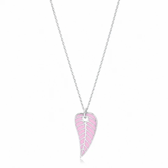 Pink Enamel Color Leaf Summer Sterling Silver Necklace Pink Enamel Color Leaf Summer Sterling Silver Necklace