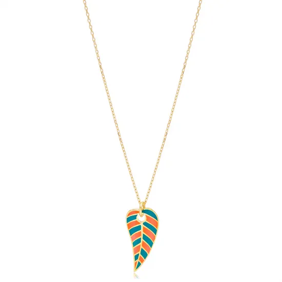 Summer Enamel Leaf Shape 925 Sterling Silver Necklace