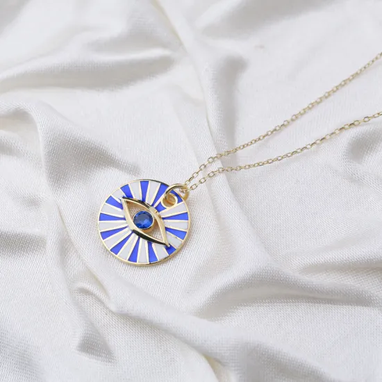 Eye Shape Round Enamel 925 Sterling Silver Necklace Eye Shape Round Enamel 925 Sterling Silver Necklace