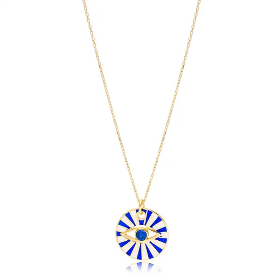 Eye Shape Round Enamel 925 Sterling Silver Necklace Eye Shape Round Enamel 925 Sterling Silver Necklace