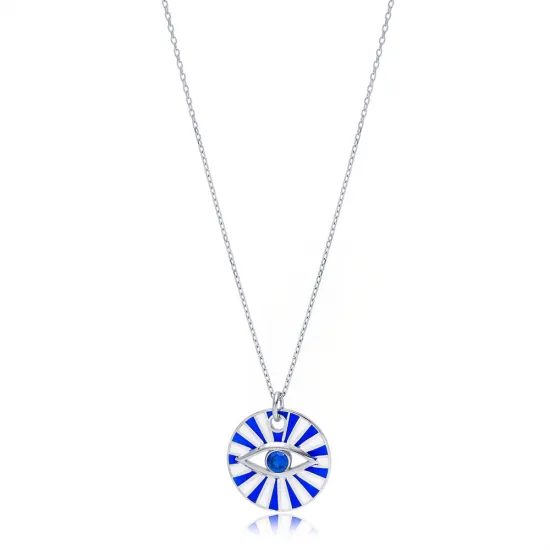 Eye Shape Round Enamel 925 Sterling Silver Necklace Eye Shape Round Enamel 925 Sterling Silver Necklace